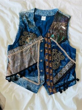 Maick Harold Paris Vintage Mixed Media Tapestry Vest Size T1 Small